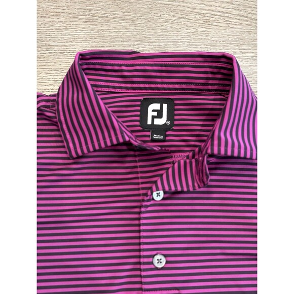 FootJoy Polo Shirt Mens Medium Pink Black Striped Casual Outdoor Golf - Picture 2 of 7
